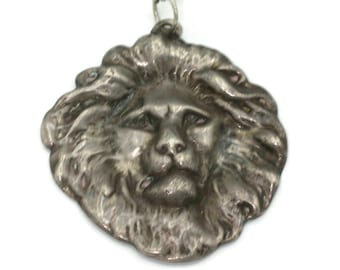 Sterling Silver Lion Head Pendant Necklace: Dimensional Detailed Leo Zodiac Sign