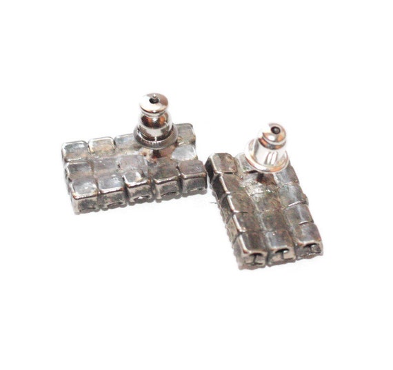 Clear Rhinestone Post Earrings Rectangular Smalle… - image 4