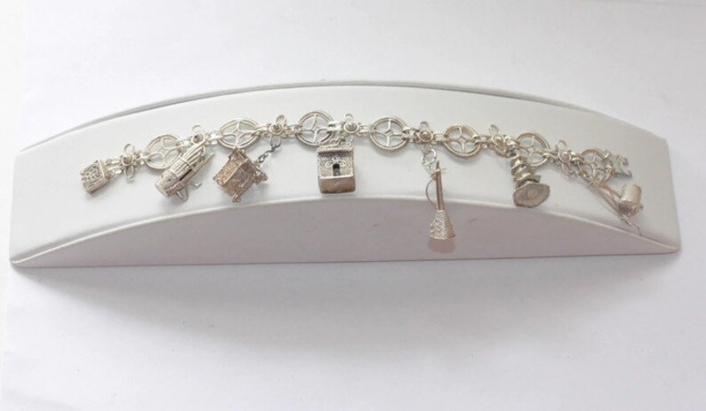 Chinese Export Silver Charm Bracelet Art Deco 6 Charms Musical Others Vintage