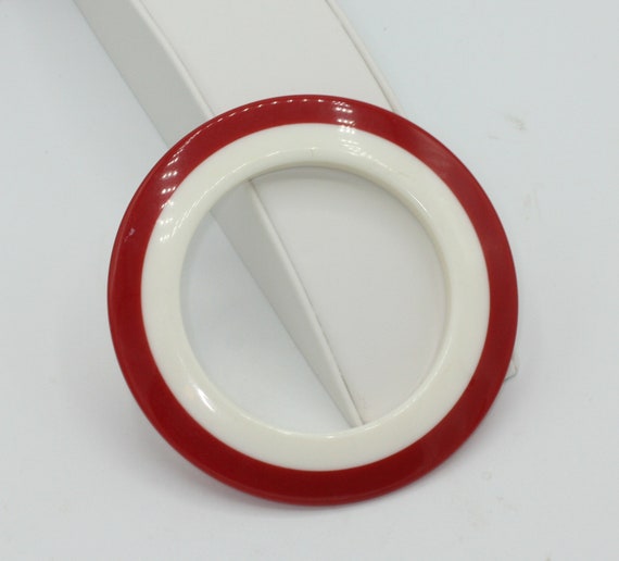 Mod Red and White Bangle Bracelet Flying Saucer S… - image 3