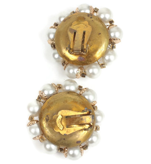 Faux Pearl Cluster Clip On Earrings Japan Gold To… - image 5