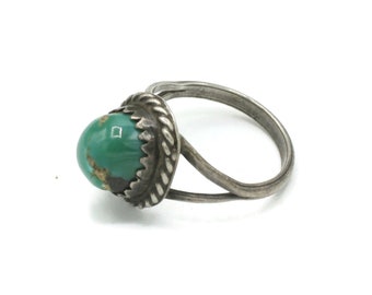 Green Turquoise and Sterling Silver Ring Native American Style Smaller Size 4 1/4 US Pinky Ring