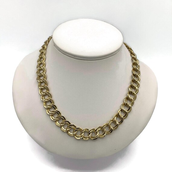 Double Link Curb Chain Necklace Shiny Gold Tone V… - image 3
