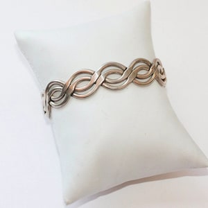 Mexico Sterling Silver Cuff Bracelet Wave Design 1980s Retro Vintage Jewelry Gift