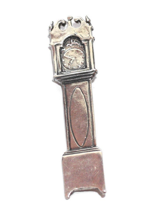 Sterling Silver Grandfather Clock Pin Brooch Figu… - image 8