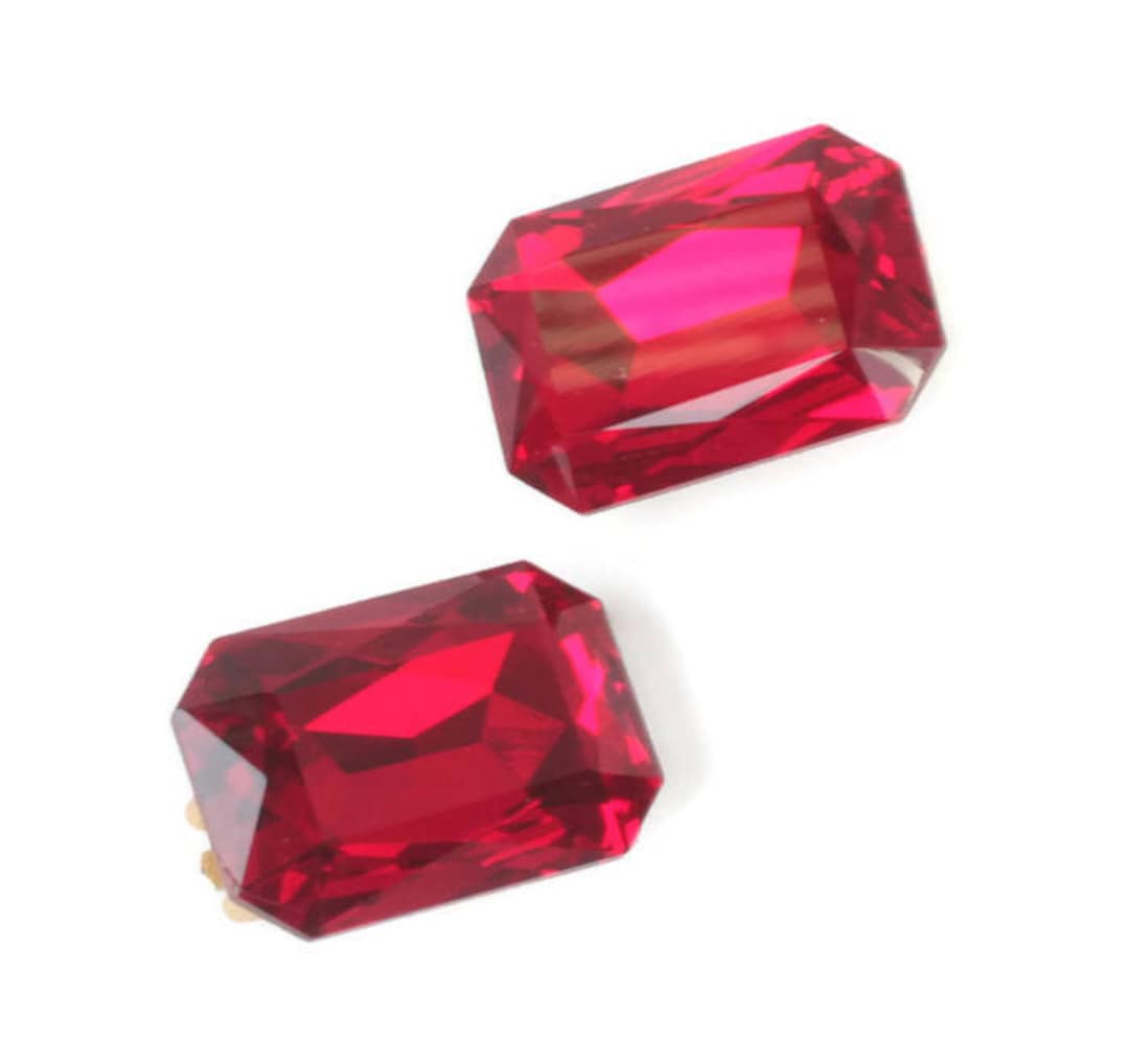 Rectangular Red Earrings Vintage Red Faceted Glass Earrings: Rectangular, Bold Clip Ons - Etsy