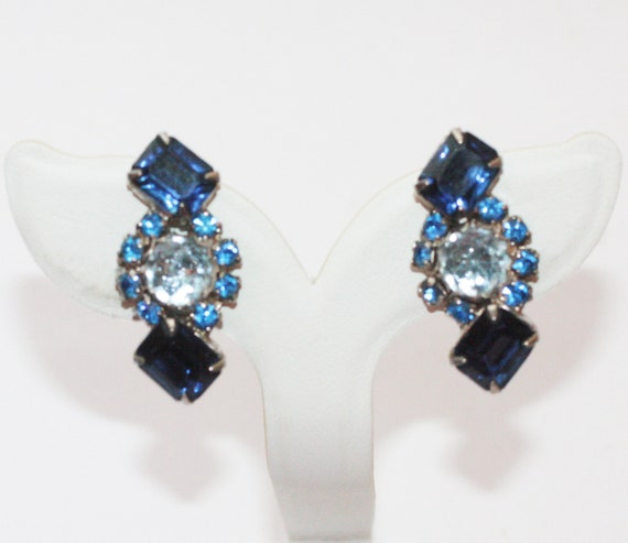 Three Shades of Blue Rhinestone Earrings Dark and… - image 6