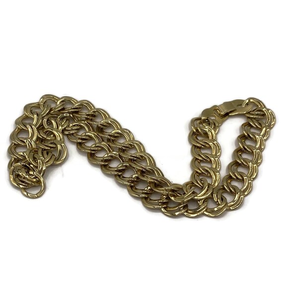 Double Link Curb Chain Necklace Shiny Gold Tone V… - image 8