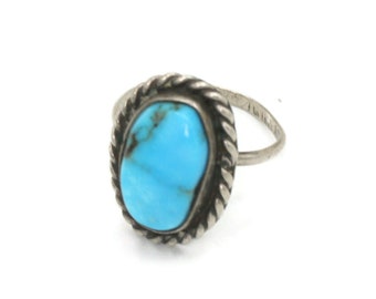 Turquoise and Sterling Silver Ring Hand Crafted Native American Style Size 5 1/4