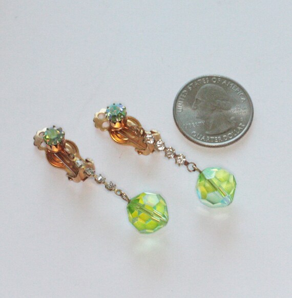 Green Aurora Borealis Crystal Dangle Earrings Cle… - image 8