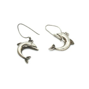 Sterling Silver Dolphin Earrings Ear Wires Dangle Drop Earrings Ocean Marine Life Vintage Jewelry Gift for Her