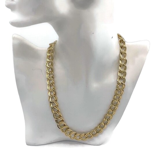 Double Link Curb Chain Necklace Shiny Gold Tone V… - image 2