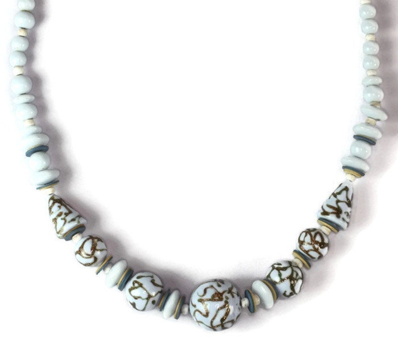 Pale Blue Bead Necklace Art Deco Czech 1930s Vintage Aventurine Trail Iridescent Beads