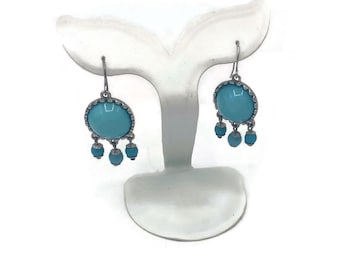 Turquoise Color Drop Earrings Southwest Style Ball Bead Dangles Ear Wires for Pierced Ears