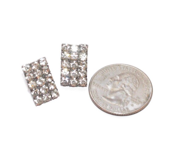 Clear Rhinestone Post Earrings Rectangular Smalle… - image 2