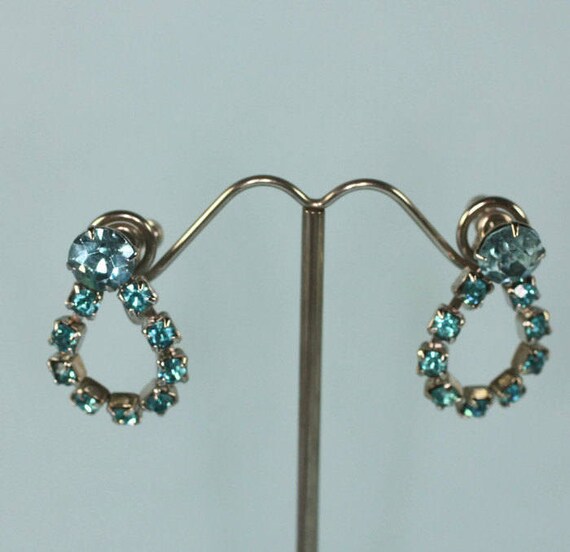 Turquoise Rhinestone Earrings  Dangle Loop Screw … - image 5