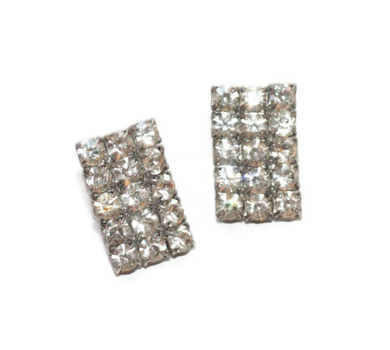 Clear Rhinestone Post Earrings Rectangular Smalle… - image 1