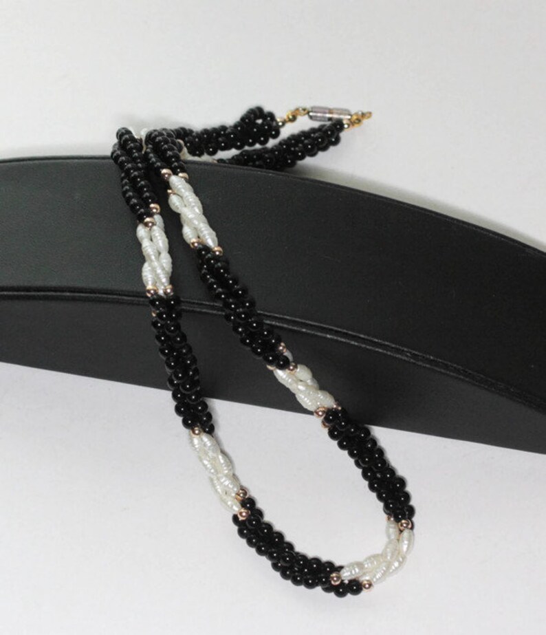 Freshwater Pearl and Black Bead Necklace Black and White Etsy