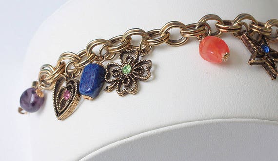 Vintage Charm Bracelet Double Chain Link Rhinesto… - image 3
