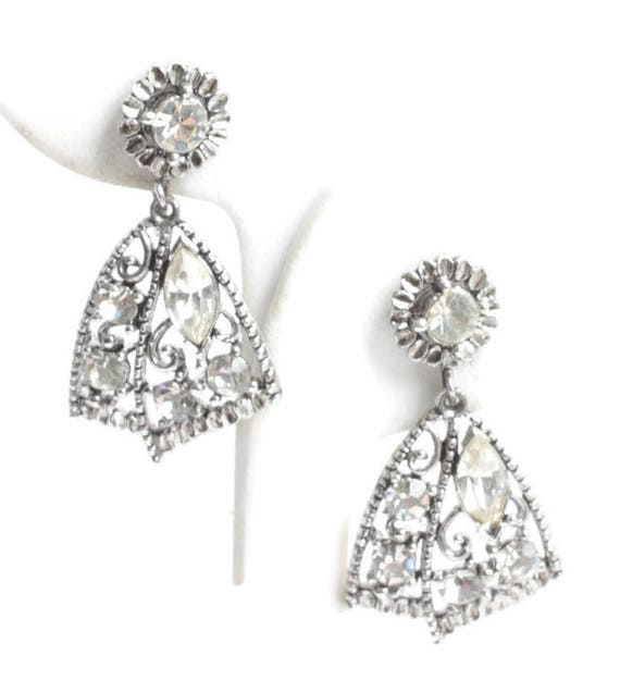 Clear Rhinestone Dangle Earrings Triangular Shape… - image 5