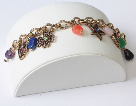 Vintage Charm Bracelet Double Chain Link Rhinesto… - image 4