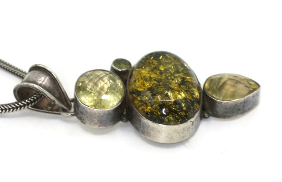 Green Gemstone Pendant Necklace Art Glass Sterlin… - image 6