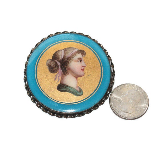 Antique Victorian Era Woman Hand Painted Pin Porc… - image 8