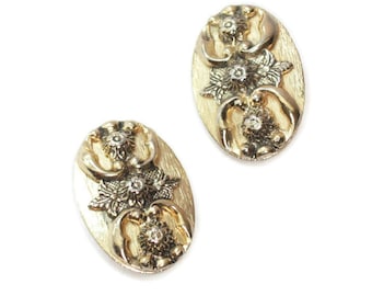 Whiting and Davis Gold Tone Flower Clip On Earrings: Victorian Revival Style