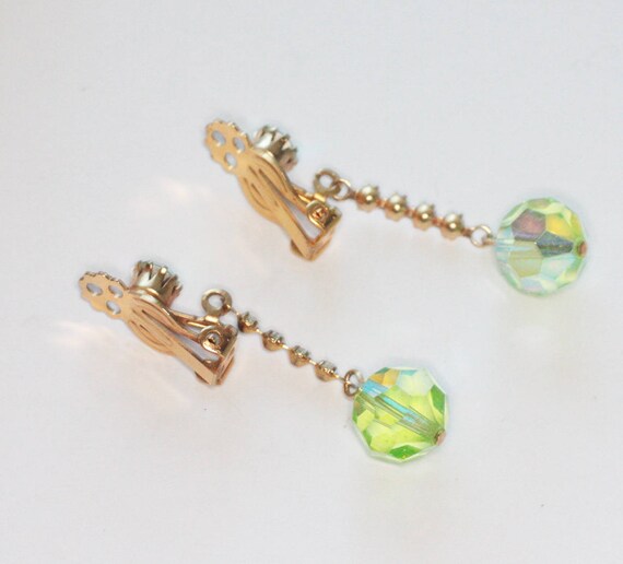 Green Aurora Borealis Crystal Dangle Earrings Cle… - image 7