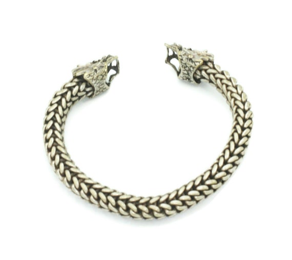 Dragon Head Cuff Bracelet Mesh Woven Flexible Sil… - image 5