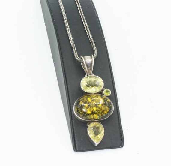 Green Gemstone Pendant Necklace Art Glass Sterlin… - image 7