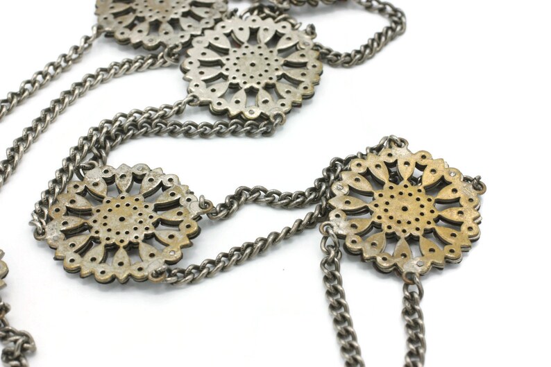 Victorian Cut Steel Belt 27.5 Inches Long Antique Victorian Belt Two Chains Medallions