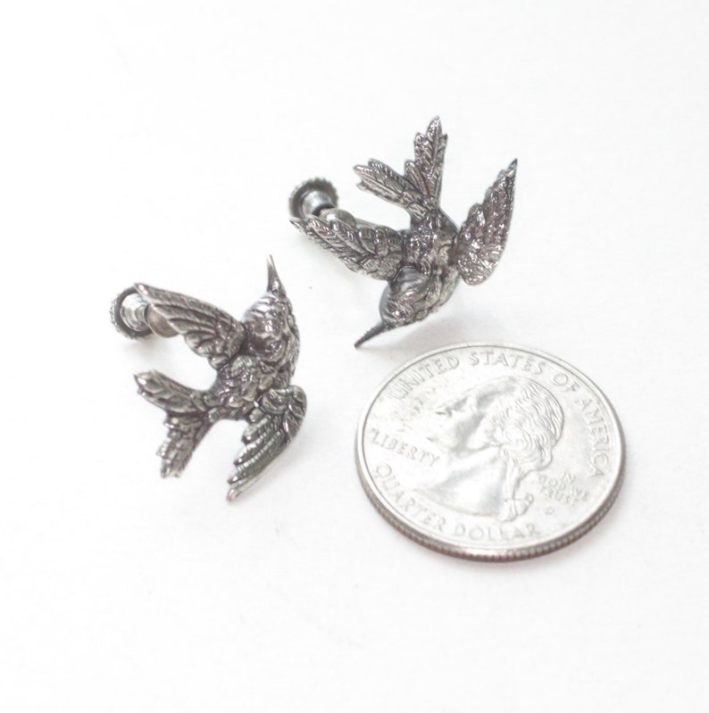 Sterling Silver Swallow Bird Earrings Birds in Flight Screw Back Style
