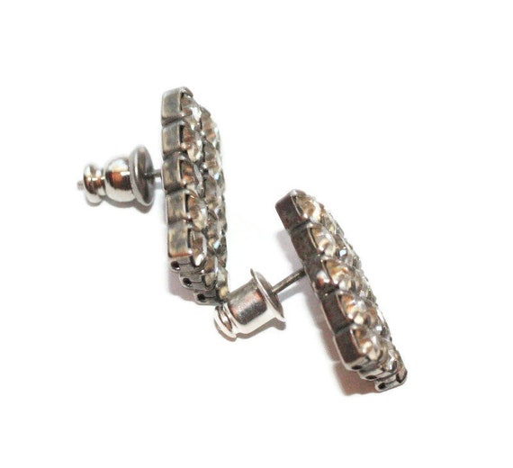 Clear Rhinestone Post Earrings Rectangular Smalle… - image 9