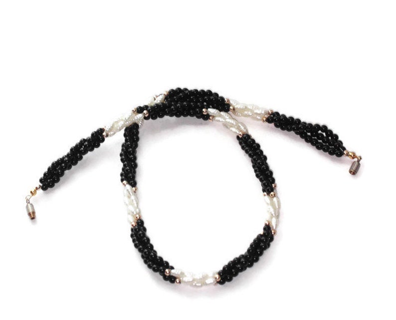 Freshwater Pearl and Black Bead Necklace Black and White Etsy