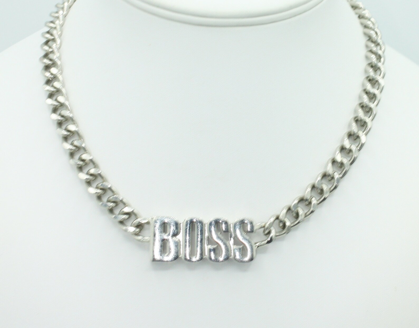 Silver Tone BOSS Necklace Curb Chain 18 Inch Necklace Etsy