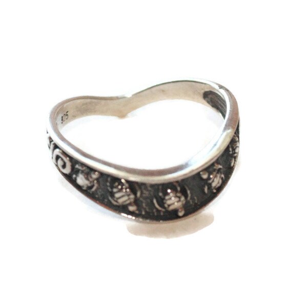 Oxidized Sterling Silver Turtle Ring: Vintage Cur… - image 1