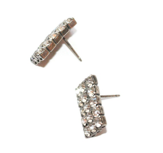 Clear Rhinestone Post Earrings Rectangular Smalle… - image 7
