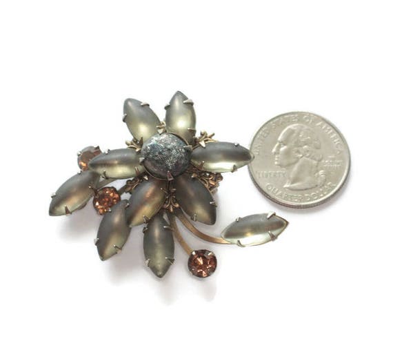 Frosted Gray Marquise Brooch Molded Glass Orange … - image 6