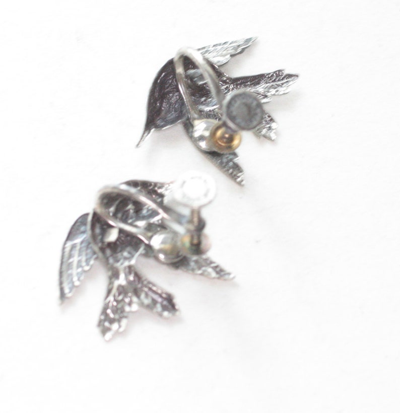 Sterling Silver Swallow Bird Earrings Birds in Flight Screw Back Style