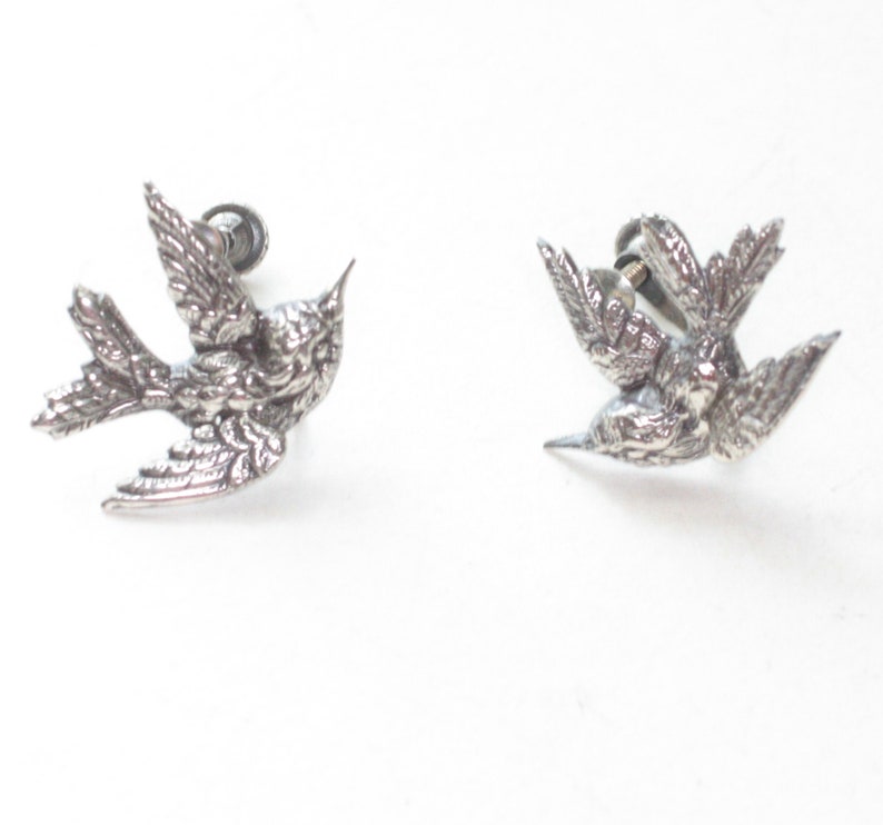 Sterling Silver Swallow Bird Earrings Birds in Flight Screw Back Style