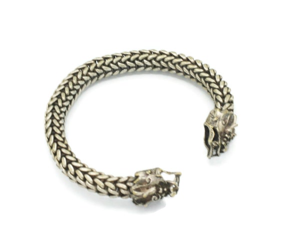 Dragon Head Cuff Bracelet Mesh Woven Flexible Sil… - image 1