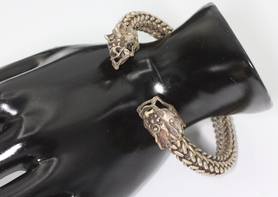Dragon Head Cuff Bracelet Mesh Woven Flexible Sil… - image 4