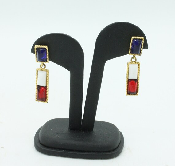 Trifari Red White and Blue Earrings Long Dangle E… - image 4