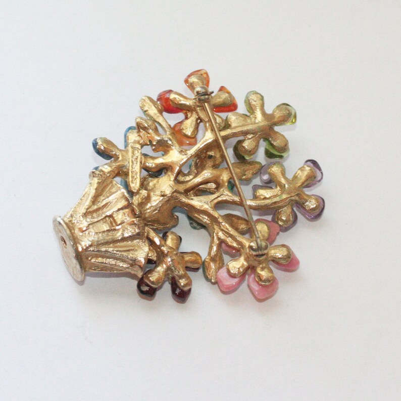 Swoboda Semi Precious Gemstone Brooch Flower Basket Pin Clip On Earrings Vintage Demi Parure