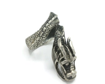 Sterling Silver Dragon Ring Wrap Style Gothic Bold Chunky Dimensional Size 9