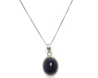 Lapis Lazuli Pendant Necklace Oval Pendant Sterling Setting and Chain