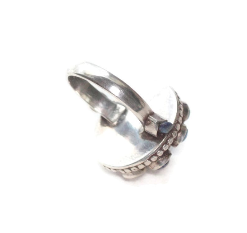 Lapis Lazuli and Sterling Silver Zuni Style Ring Size 7 Vintage Southwestern Cluster Statement Ring