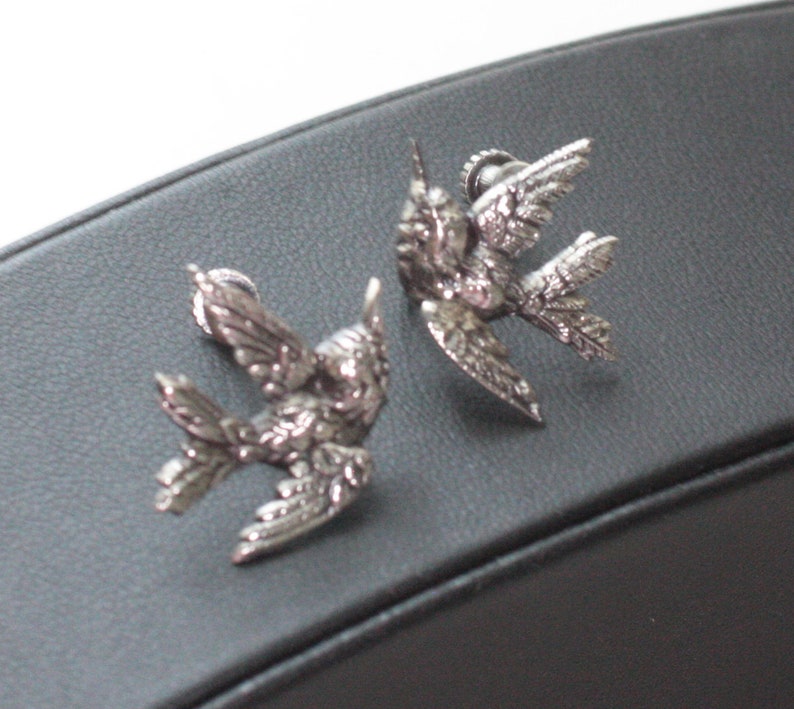 Sterling Silver Swallow Bird Earrings Birds in Flight Screw Back Style