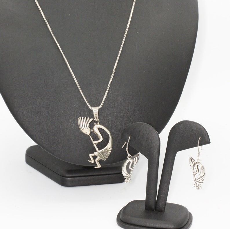 Sterling Silver Kokopelli Set Necklace Dangle Earrings 36 Gm Vintage Native American Set
